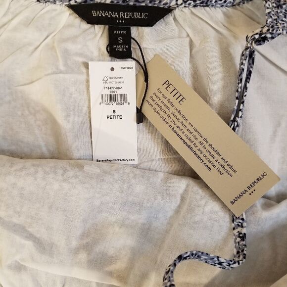 NWT! Banana Republic Blue White Mottled Print Scalloped Ruffle Tank Petite Small - Picture 8 of 9
